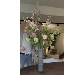 SILK-KA Bouquet de fleurs artificielles - vert frais / rose tendre