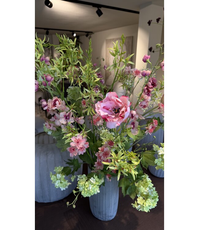 SILK-KA Bouquet artificiale "Signature" rosa tenue / verde brillante