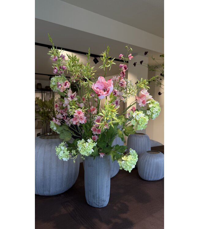 SILK-KA Bouquet artificiale "Signature" rosa tenue / verde brillante