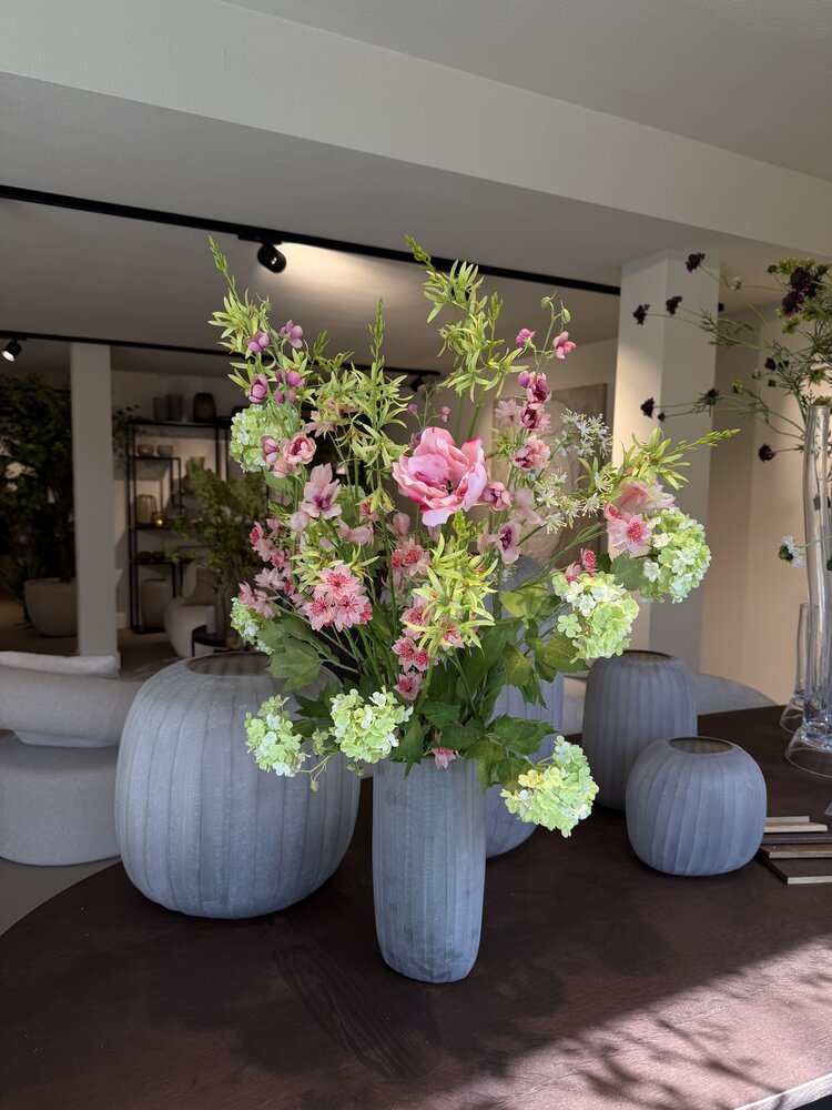 SILK-KA Bouquet artificiel « Signature » rose tendre / vert frais