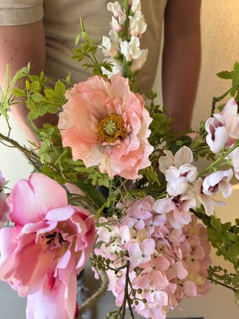SILK-KA Kunstig blomsterbukett til morsdagen | Rosa