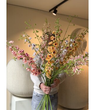 SILK-KA Artificial flower bouquet "Royal Delphinium Peach" Large