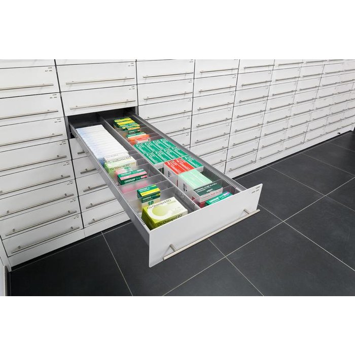 Lockable H-Box pharmacy cabinet (column with 14 drawers)