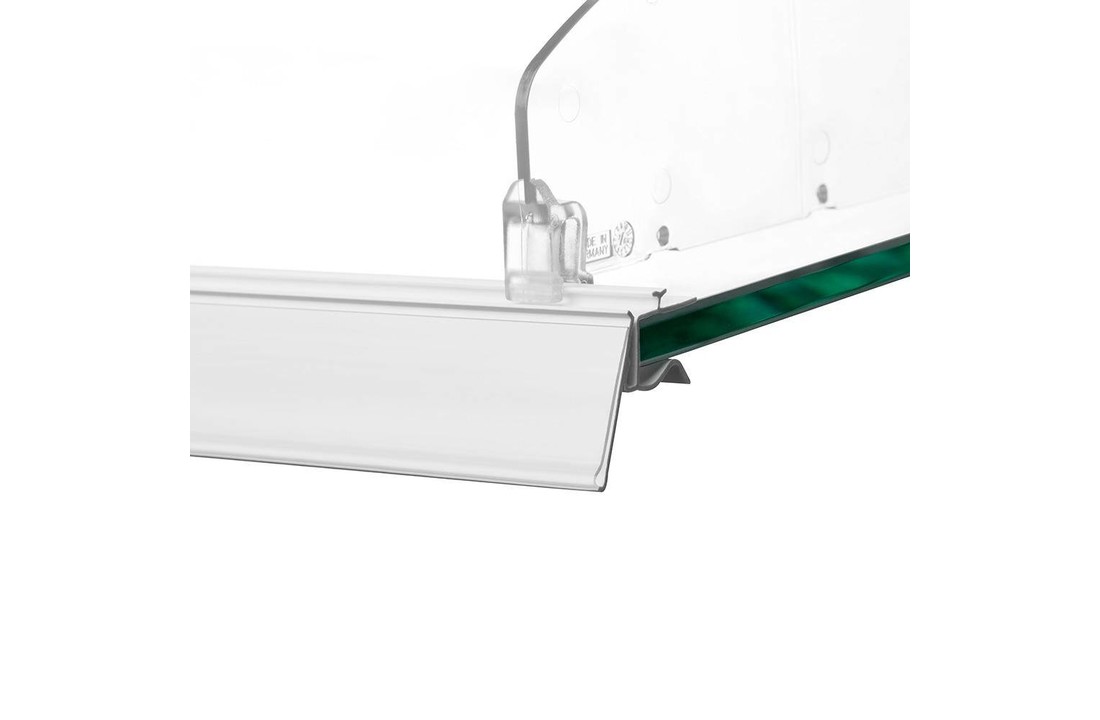 Barcode prijskaart houder met rail voor glasplaten 26mm insteek