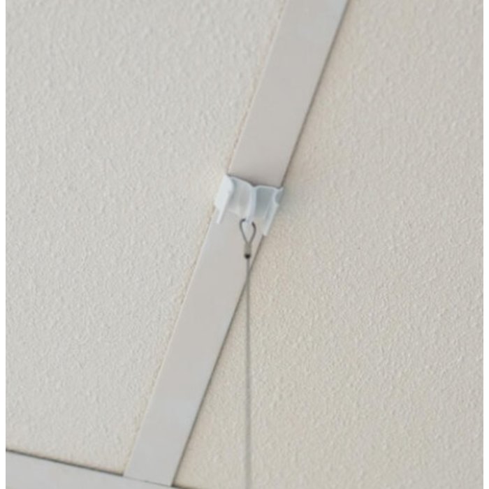 Suspension set for plexiglass screen for suspended ceiling