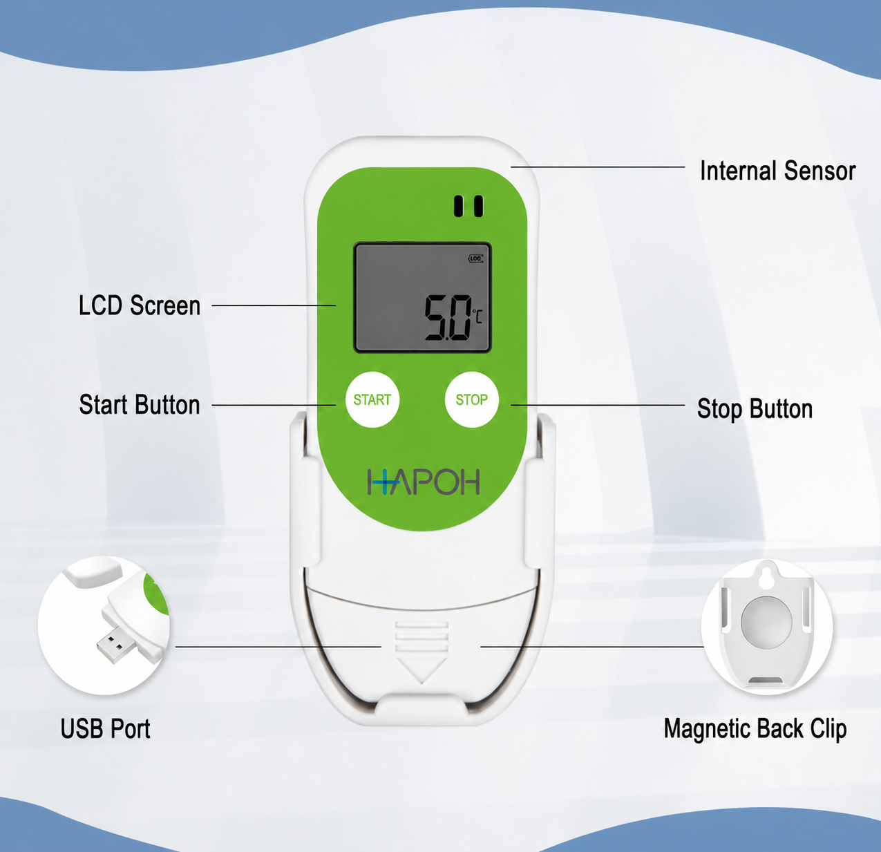 HapoH USB Temperature Data Logger with holder