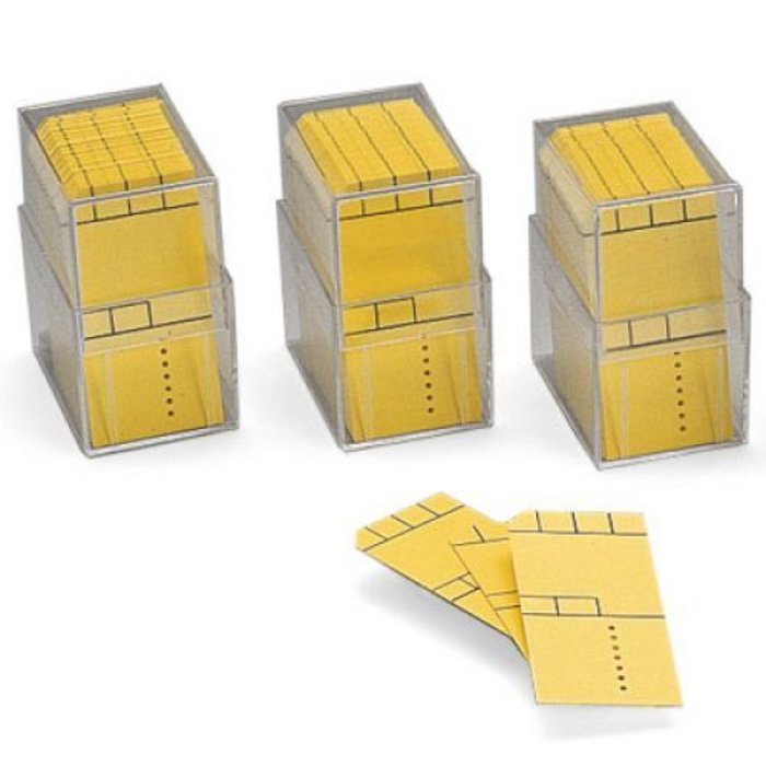 800 x Gele minikaart 50x25mm met kader in box