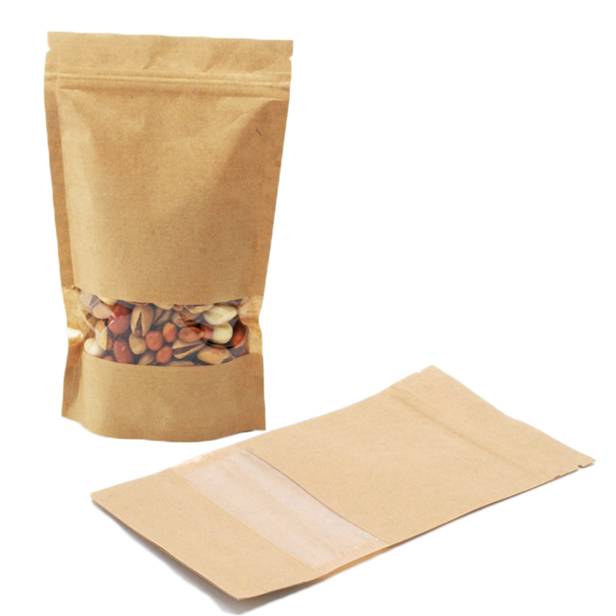 Stazakken kraft met venster 130 x 190 + 30 mm (500ml) pakje van 100 stuks