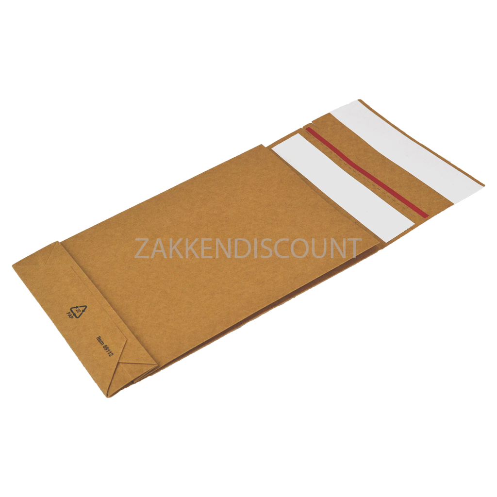 E-Green Verzendzakken 162 + 40 x 229 mm met blokbodem en retourstrip uit 126 grams bruin kraft - pakje van 250 stuks