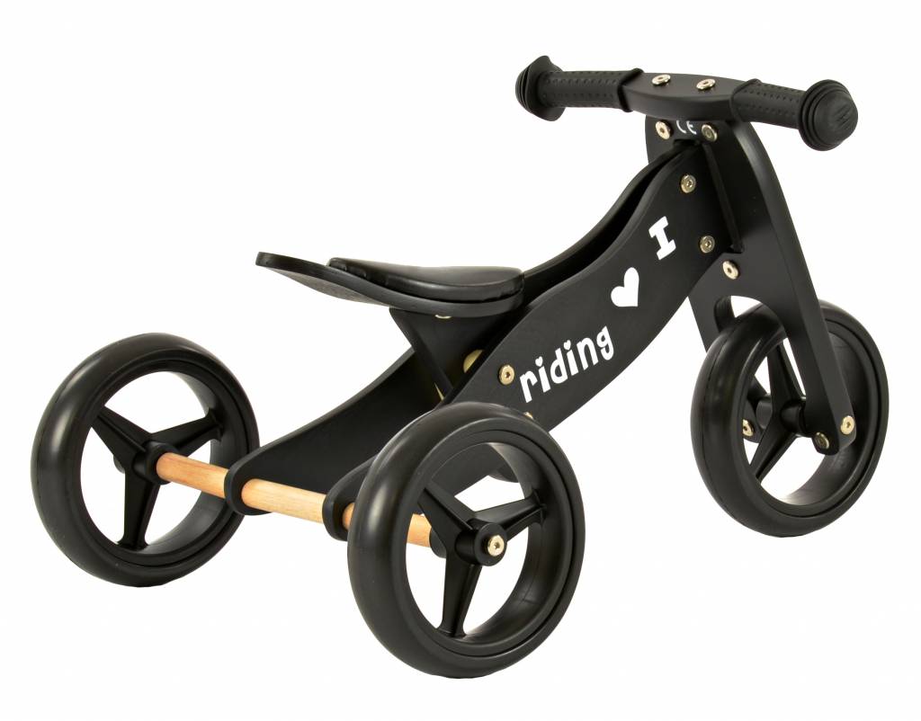 2 in 1 Houten Loopfiets / driewieler zwart | Prijskiller.nl