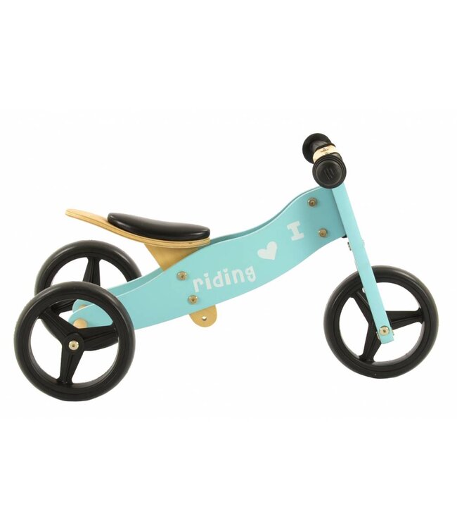 2Cycle 2 in 1 Loopfiets/Driewieler - Hout - Jongens en Meisjes - 1 Jaar - Speelgoed  - Turquoise