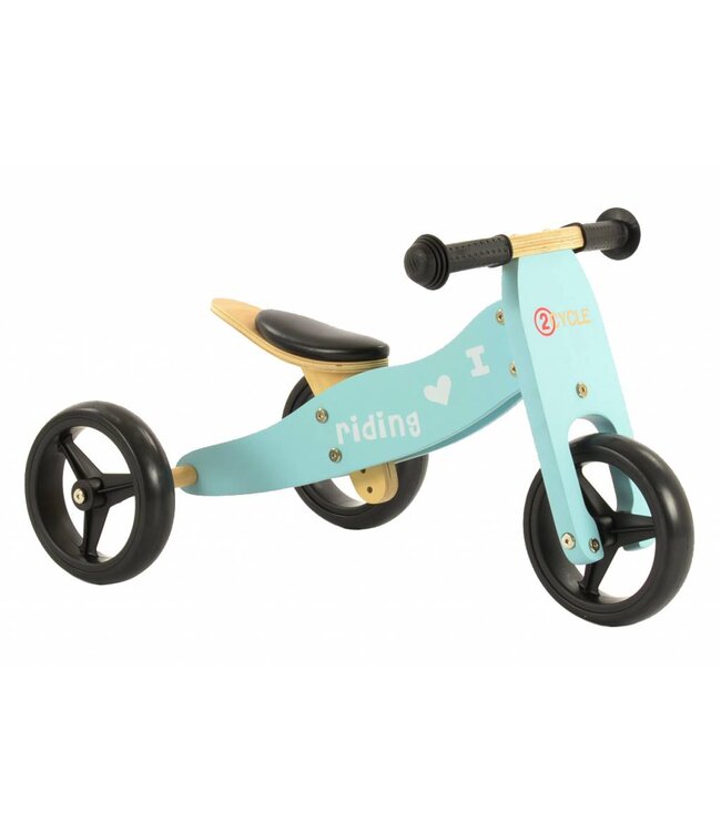 2Cycle 2 in 1 Loopfiets/Driewieler - Hout - Jongens en Meisjes - 1 Jaar - Speelgoed  - Turquoise