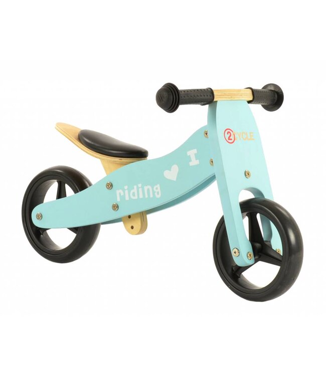 2Cycle 2 in 1 Loopfiets/Driewieler - Hout - Jongens en Meisjes - 1 Jaar - Speelgoed  - Turquoise