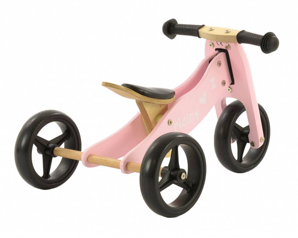 2 in 1 Houten Loopfiets / driewieler roze | Prijskiller.nl