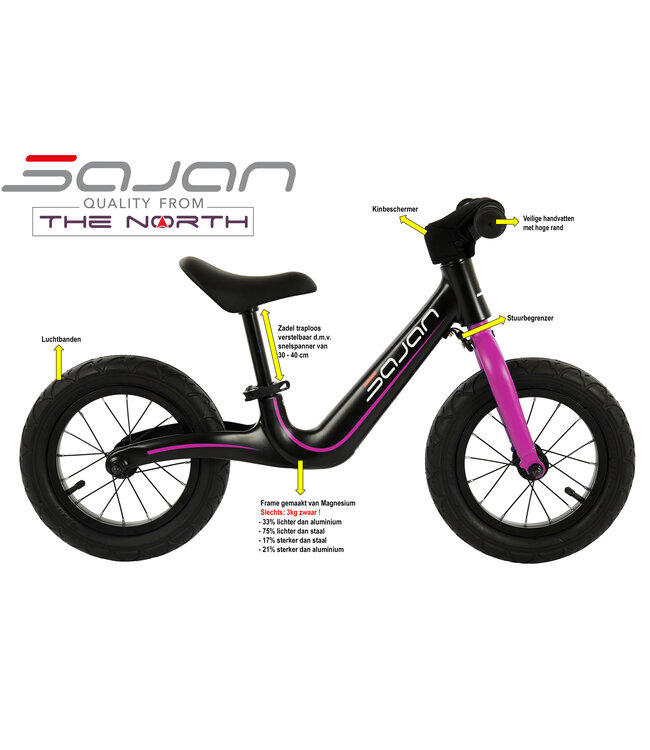 Sajan Loopfiets - Magnesium - Zwart-Roze