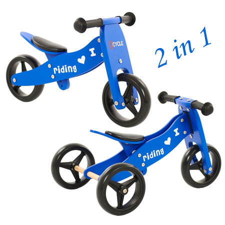 2Cycle 2Cycle 2 in 1 Loopfiets/Driewieler - Hout - Jongens en Meisjes - 1 Jaar - Speelgoed  - Blauw