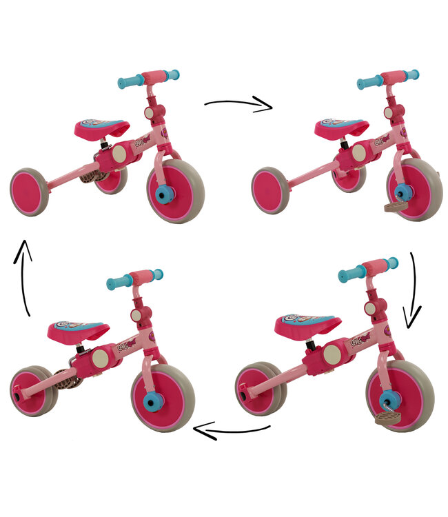 2Cycle 4 in 1 Driewieler-Loopfiets - Roze