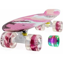 2Cycle - Skateboard - LED Wielen - Meisjes - Penny board - Camouflage Roze - 22.5 inch - 56cm