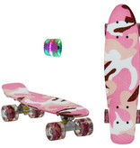 Sajan Sajan Skateboard - LED Räder - 22,5 Zoll -  Camouflage Rosa - Weiß