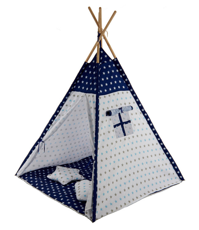 Speeltent - Tipi Tent - Met Grondkleed & Kussens - Speelhuisje - Tent voor kinderen - Blauw-Wit