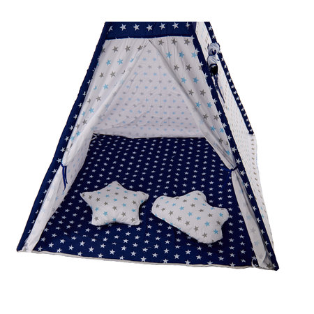 Sajan Speeltent - Tipi Tent - Met Grondkleed & Kussens - Speelhuisje - Tent voor kinderen - Blauw-Wit