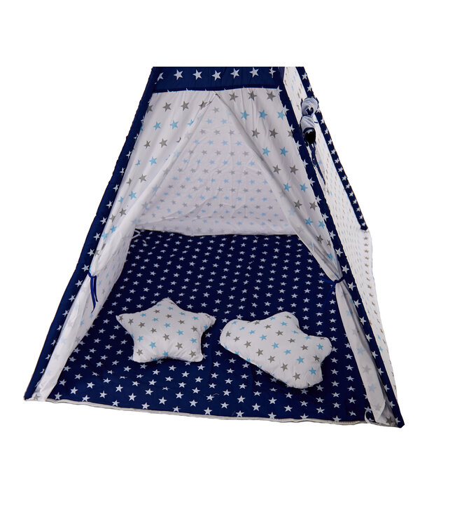 Speeltent - Tipi Tent - Met Grondkleed & Kussens - Speelhuisje - Tent voor kinderen - Blauw-Wit