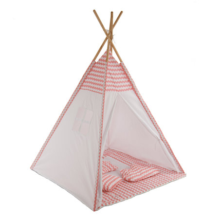 Sajan Sajan - Tipi Speeltent - Met Grondkleed & Kussens - Tent voor kinderen - Roze-Wit