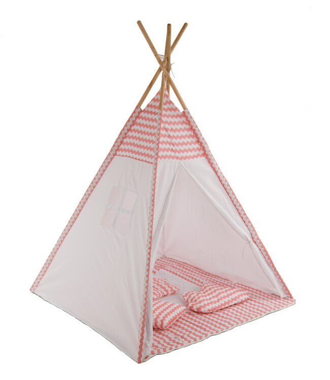 Speeltent - Tipi Tent - Met Grondkleed & Kussens - Speelhuisje - Tent voor kinderen - Roze-Wit