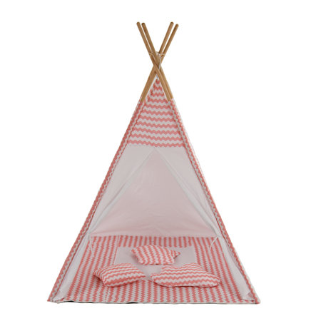 Sajan Speeltent - Tipi Tent - Met Grondkleed & Kussens - Speelhuisje - Tent voor kinderen - Roze-Wit