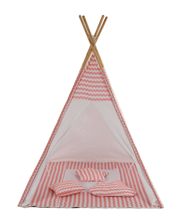 Speeltent - Tipi Tent - Met Grondkleed & Kussens - Speelhuisje - Tent voor kinderen - Roze-Wit
