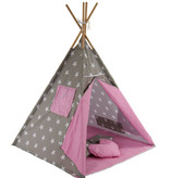 Sajan Speeltent - Tipi Tent - Met Grondkleed & Kussens - Speelhuisje - Tent voor kinderen - Grijs-Roze