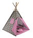 Speeltent - Tipi Tent - Met Grondkleed & Kussens - Speelhuisje - Tent voor kinderen - Grijs-Roze