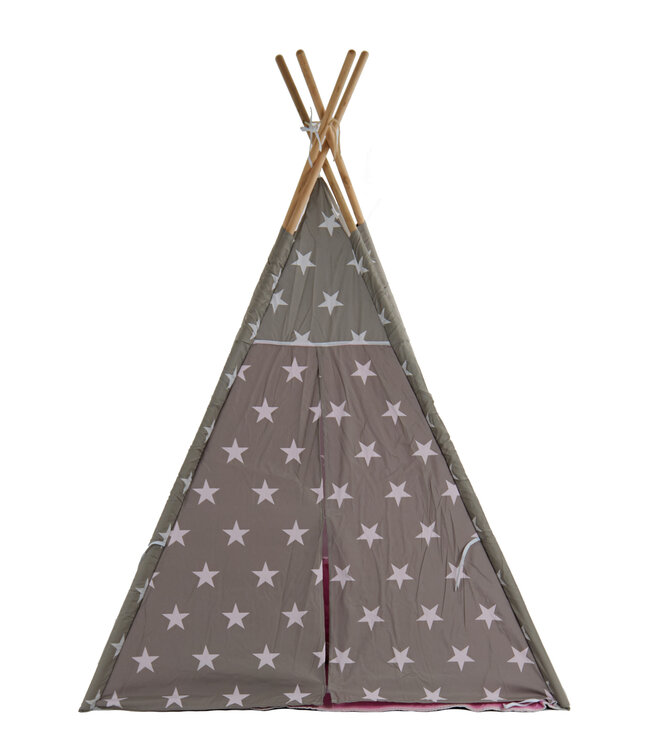 Speeltent - Tipi Tent - Met Grondkleed & Kussens - Speelhuisje - Tent voor kinderen - Grijs-Roze