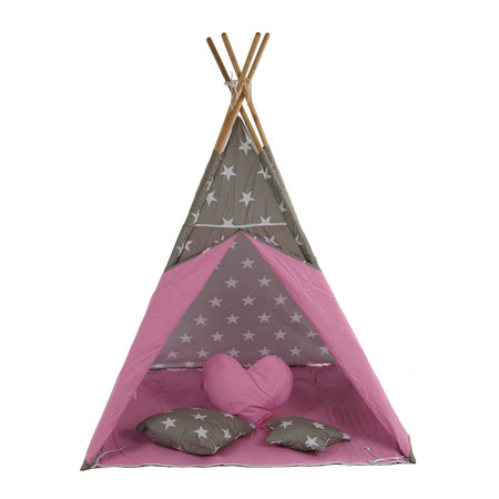 Sajan Speeltent - Tipi Tent - Met Grondkleed & Kussens - Speelhuisje - Tent voor kinderen - Grijs-Roze