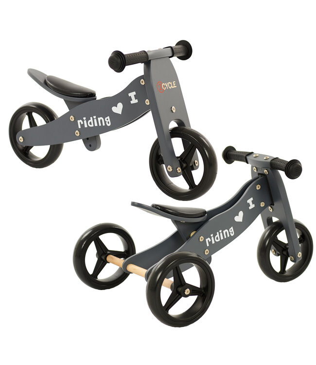 2Cycle 2 in 1 Loopfiets/Driewieler - Hout - Jongens en Meisjes - 1 Jaar - Speelgoed  - Grijs