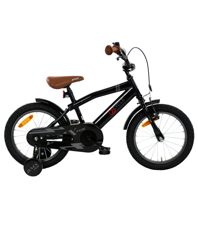 2Cycle BMX-Fun kinderfiets 16 inch (4 tot 6 jaar) voor jongens zwart