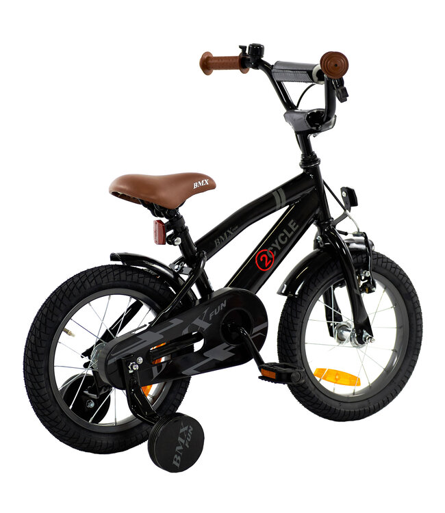 2Cycle BMX Fun kinderfiets 14 inch (3 tot 5 jaar) voor jongens zwart