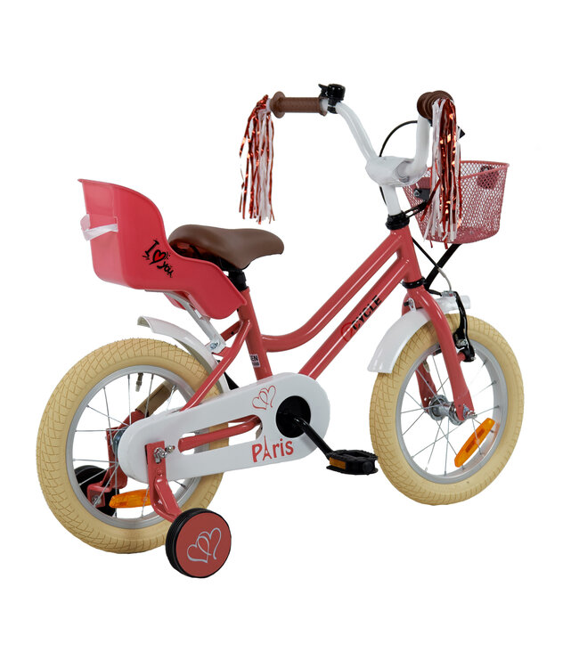 2Cycle Paris kinderfiets 14 inch (3 tot 5 jaar) voor meisjes roze-wit