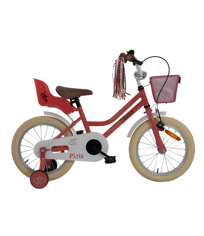 2Cycle Paris kinderfiets 16 inch (4 tot 6 jaar) voor meisjes roze-wit