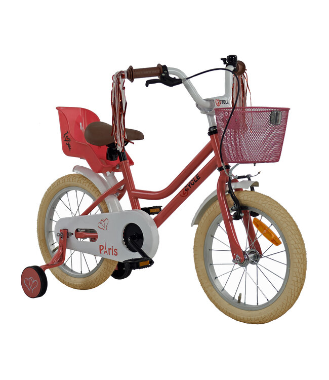2Cycle Paris kinderfiets 16 inch (4 tot 6 jaar) voor meisjes roze-wit