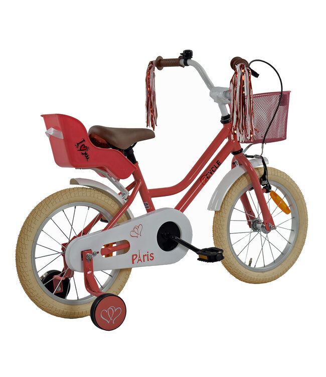 2Cycle Paris kinderfiets 16 inch (4 tot 6 jaar) voor meisjes roze-wit