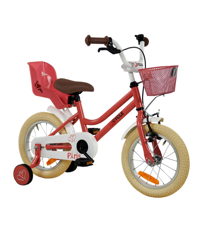 2Cycle Paris kinderfiets 14 inch (3 tot 5 jaar) voor meisjes roze-wit