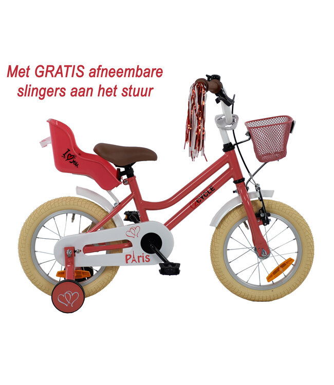 2Cycle Paris kinderfiets 14 inch (3 tot 5 jaar) voor meisjes roze-wit