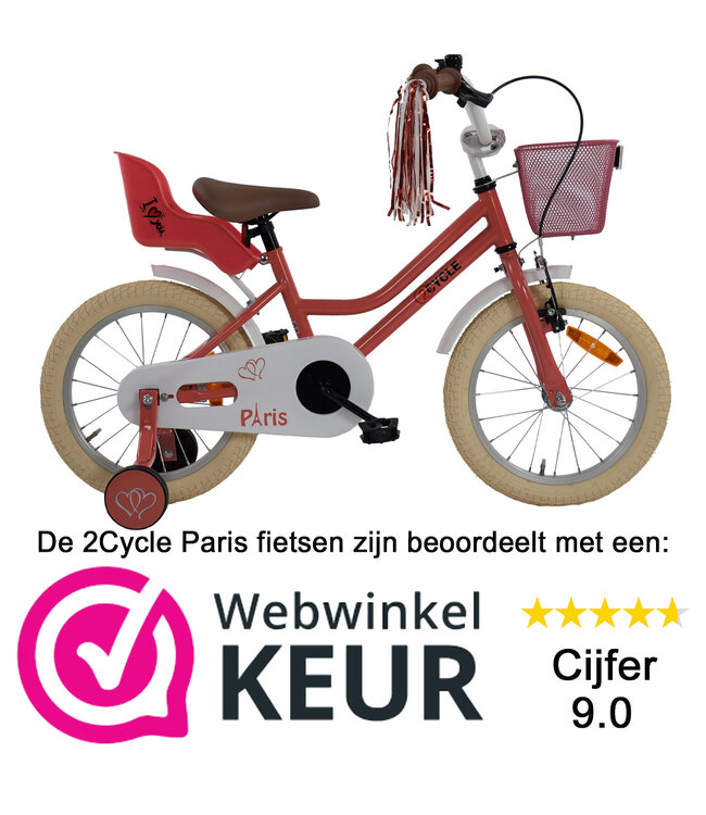 2Cycle Paris kinderfiets 16 inch (4 tot 6 jaar) voor meisjes roze-wit
