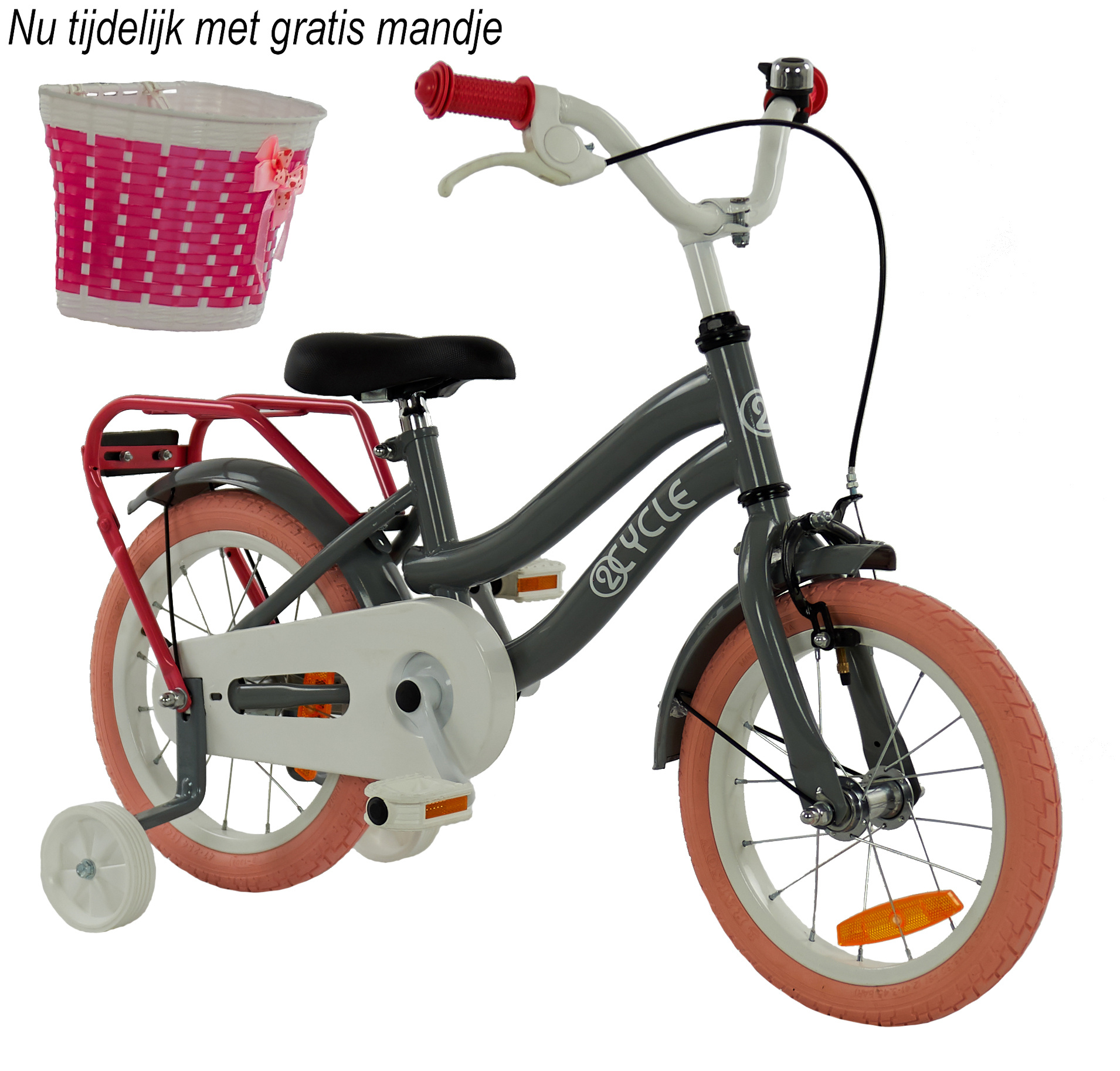 Grijs met roze meisjesfiets 14 inch 2Cycle | Prijskiller.nl