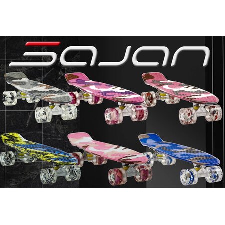 Sajan Sajan - Skateboard - LED - Penny board - Camouflage Blauw - 22.5 inch - 56cm - Skateboard met Verlichting