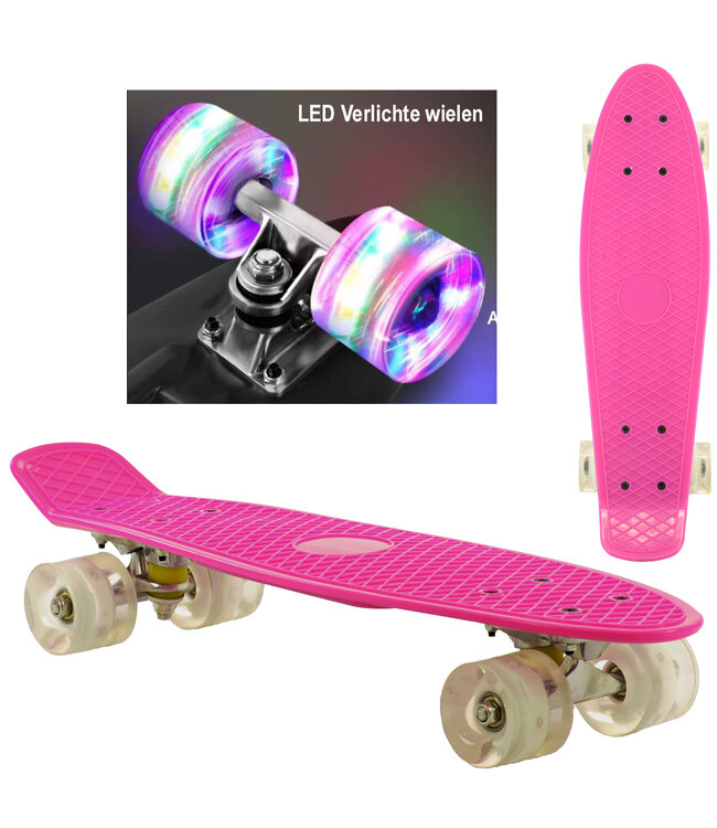 Sajan - Skateboard - LED - Penny board - Roze - 22.5 inch - 56cm - Skateboard met Verlichting