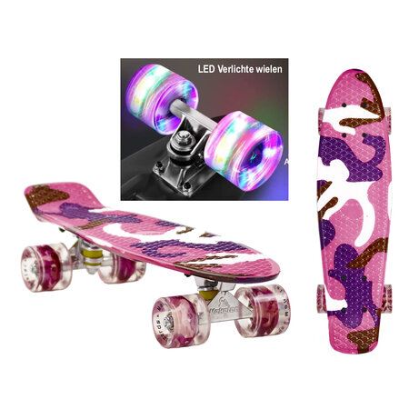 Sajan Sajan - Skateboard - LED - Penny board - Camouflage Paars - 22.5 inch - 56cm - Skateboard met Verlichting
