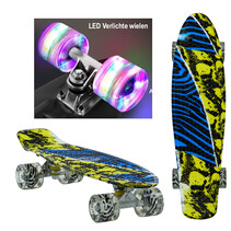 Sajan - Skateboard - LED - Penny board - Camouflage Blauw-Geel - 22.5 inch - 56cm - Skateboard met Verlichting