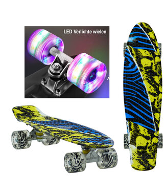 Sajan Sajan - Skateboard - LED - Penny board - Camouflage Blauw-Geel - 22.5 inch - 56cm - Skateboard met Verlichting